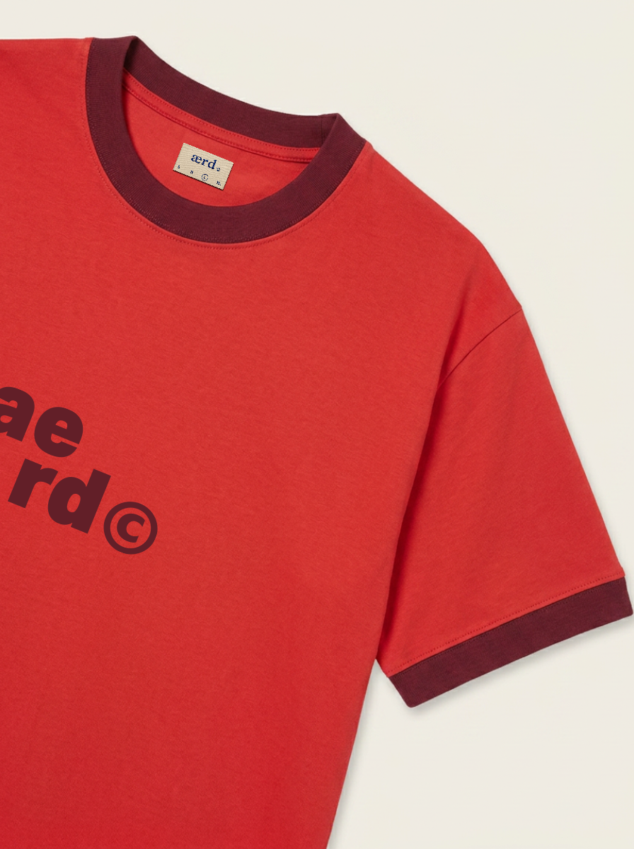 aerd Fire Tee — 260 GSM heavyweight cotton ringer t-shirt in muted red with contrast collar and cuffs