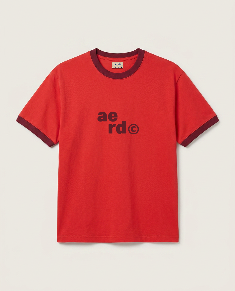 aerd Fire Tee — 260 GSM heavyweight cotton ringer t-shirt in muted red with contrast collar and cuffs