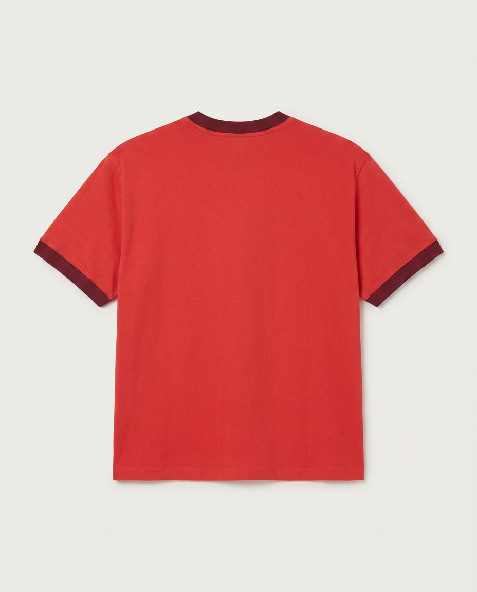 aerd Fire Tee — 260 GSM heavyweight cotton ringer t-shirt in muted red with contrast collar and cuffs