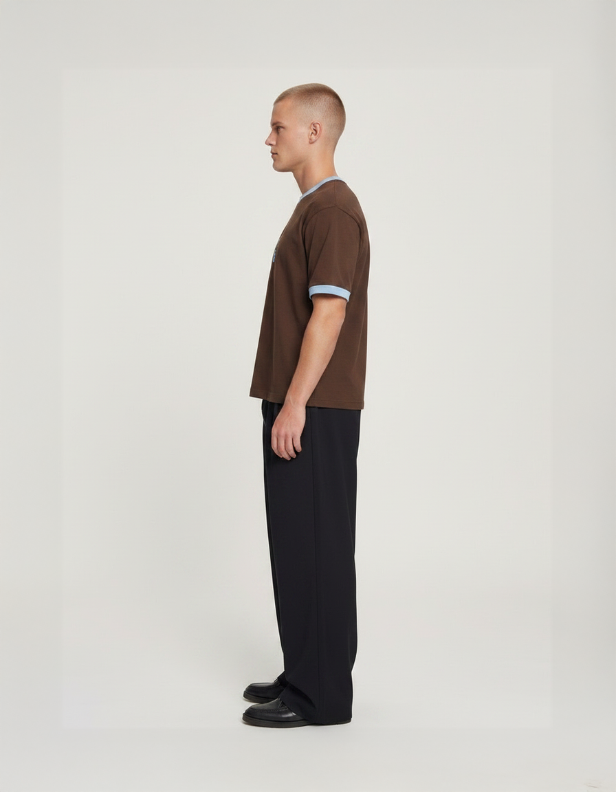 aerd Earth Tee — 260 GSM heavyweight cotton ringer t-shirt in muted earth tones with contrast collar and cuffs
