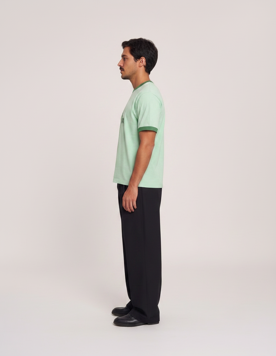 aerd Forest Tee — 260 GSM heavyweight cotton ringer t-shirt in muted green with contrast collar and cuffs
