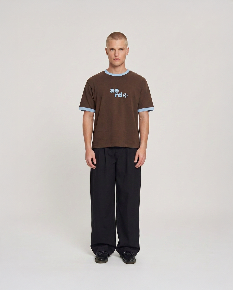 aerd Earth Tee — 260 GSM heavyweight cotton ringer t-shirt in muted earth tones with contrast collar and cuffs