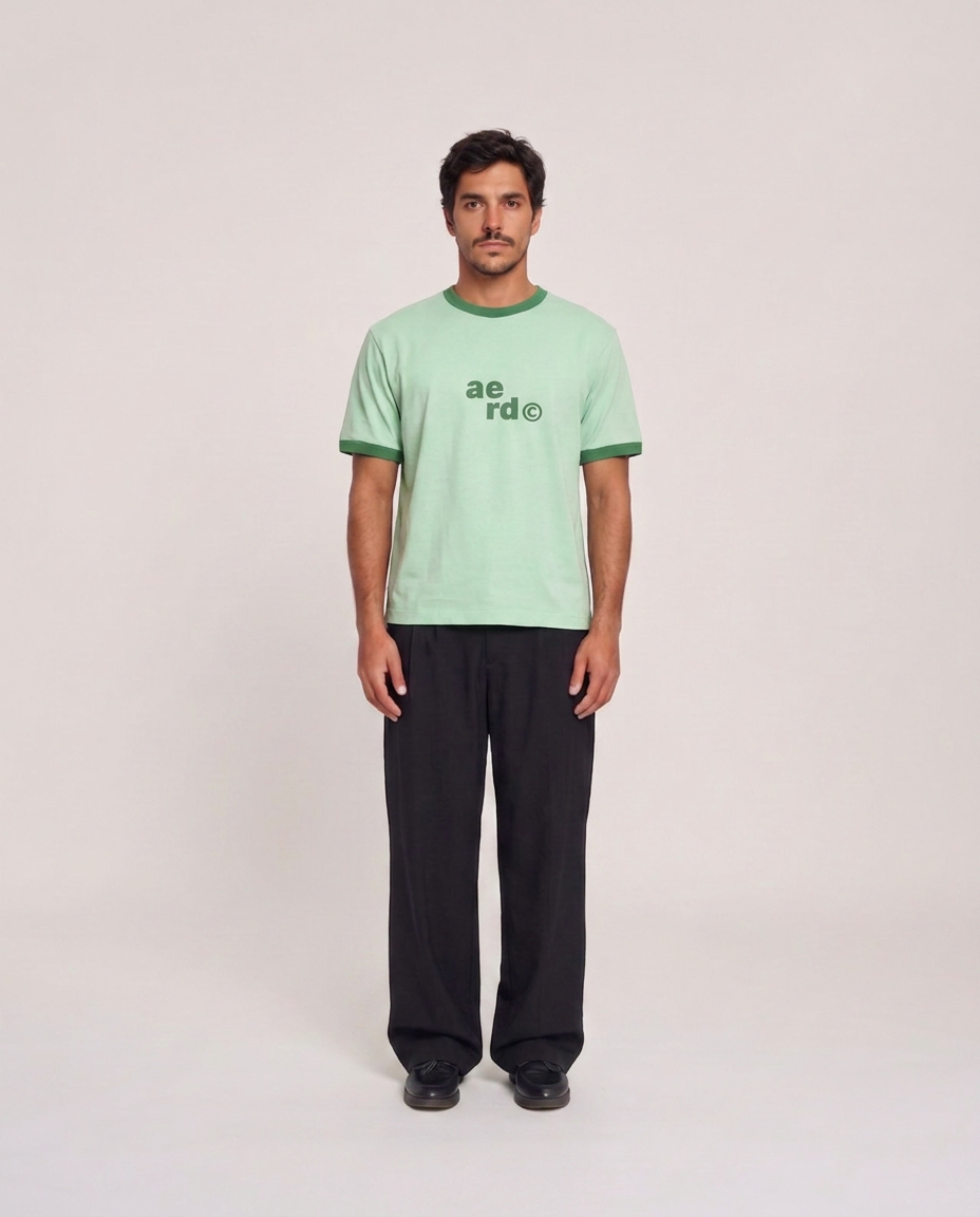 aerd Forest Tee — 260 GSM heavyweight cotton ringer t-shirt in muted green with contrast collar and cuffs